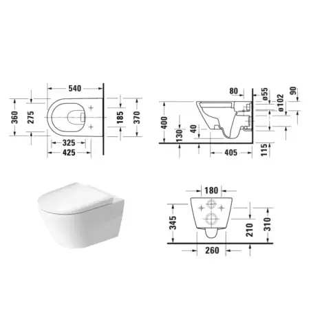 Toiletpakke m/Duravit D-Neo toilet m/ Geberit cisterne, sæde og matsort trykplade
