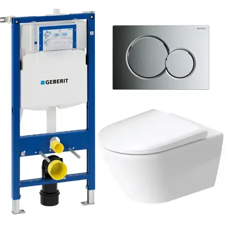 Toiletpakke m/Duravit D-Neo toilet m/ Geberit cisterne, sæde og matsort trykplade