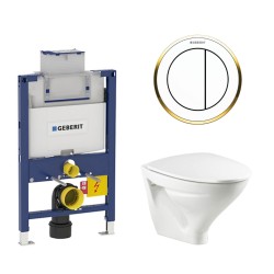 Toiletpakke m/Geberit cisterne, Ifø Sign toilet m/sæde, og guld/hvid trykplade