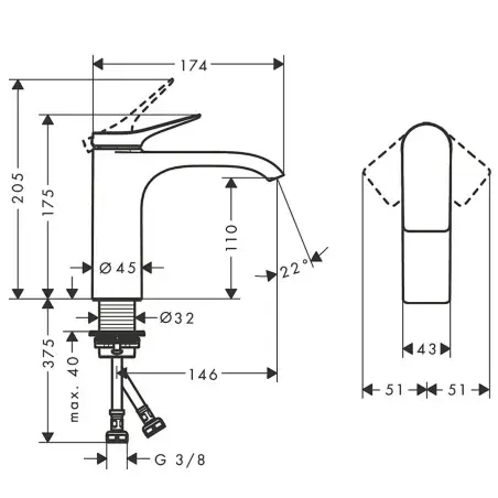 Hansgrohe Vivenis håndvaskarmatur 110, uden bundventil, krom