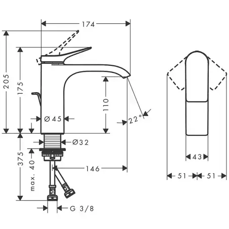 Hansgrohe Vivenis håndvaskarmatur 110, med bundventil, krom