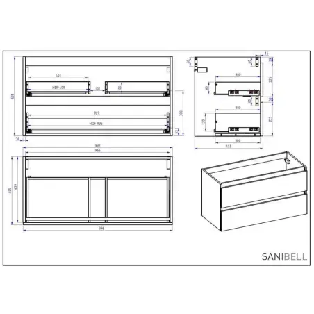 Sanibell Online møbelpakke, 100x46 cm, Mat sort