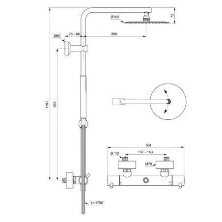 Ideal Standard Idealrain luxe T125 brusesystem m/termostat, krom