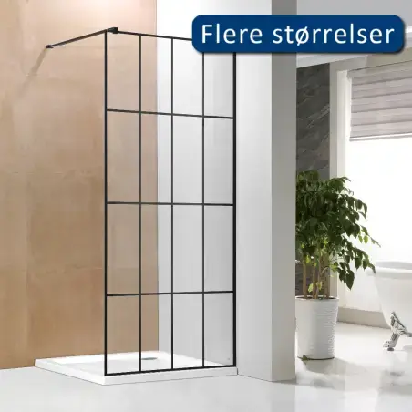 Nortiq New York brusevæg 70 cm i mat sort profil og sprosser