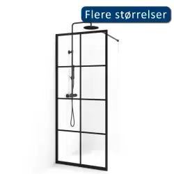 Cassøe New York brusevæg med sort ramme med sprosser - 75 x 201 cm