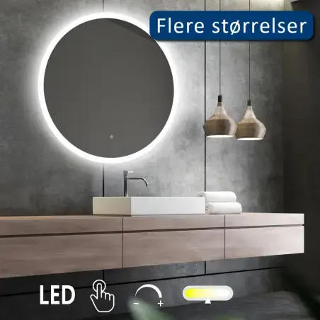 Nordic Bad Sandra 2 rundt LED-spejl, m/touch knap, Ø60 cm