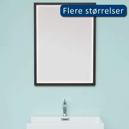 Cassøe Milano firkantet spejl med lys og sort ramme - 60 x 80 cm