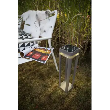 LUTEC Terning udendørs LED pullert med solcelle og sensor 1W