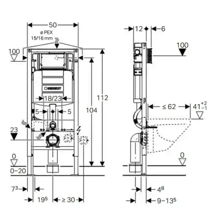 Toiletpakke m/Geberit cisterne,Duravit Me by Stack compact toilet m/sæde og hvid/krom/hvid trykknap
