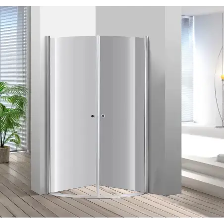 Nortiq buet brusehjørne med klar glas, krom profiler - 90 x 90 cm