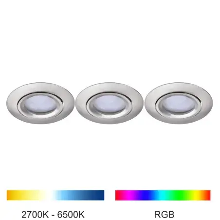 LUTEC Scop 3 stk. indbygningsspot, Colour and White Ambiance, Børstet nikkel
