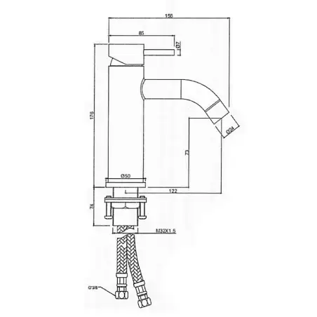 Vivaldi Blyfri Håndvaskarmatur, mat sort, u/bundventil