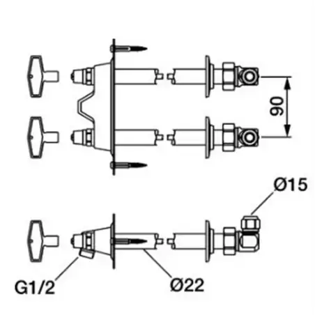 FM Mattsson dobbelt udendørshane - til 400mm vægtykkelse