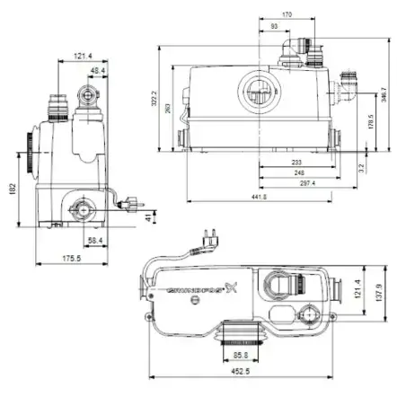 Grundfos Sololift2 WC-3, afløbspumpe til håndvask, bidet og brusekabine