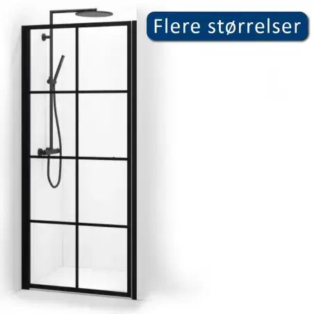 Cassøe New York nichedør, med mat sort ramme & sprosser, 82-85 x 201 cm