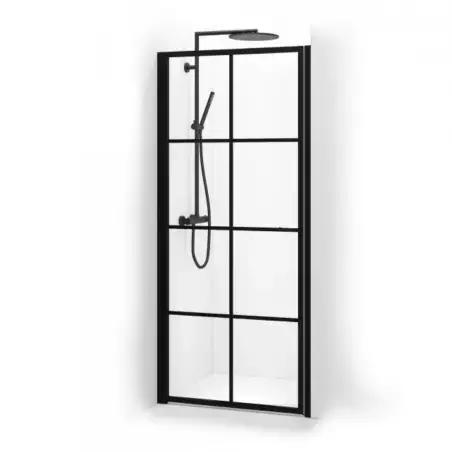 Cassøe New York nichedør, med mat sort ramme & sprosser, 102-105 x 201 cm