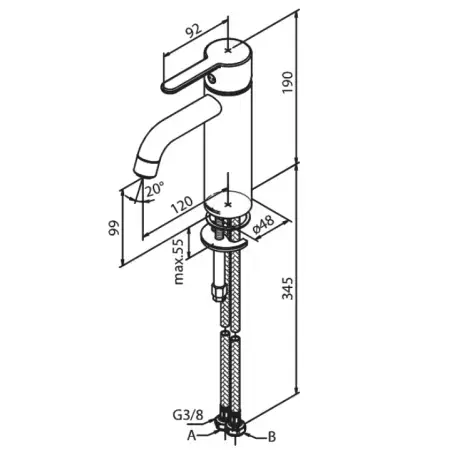 Damixa Silhouet håndvaskarmatur, medium, u/bundventil - børstet grafitgrå