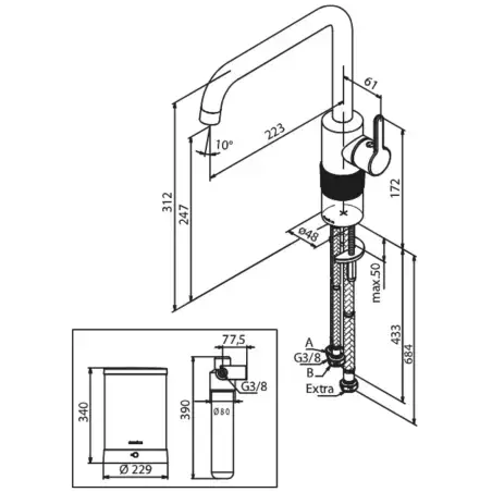 Damixa Silhouet instant kogende vandhane, børstet grafitgrå
