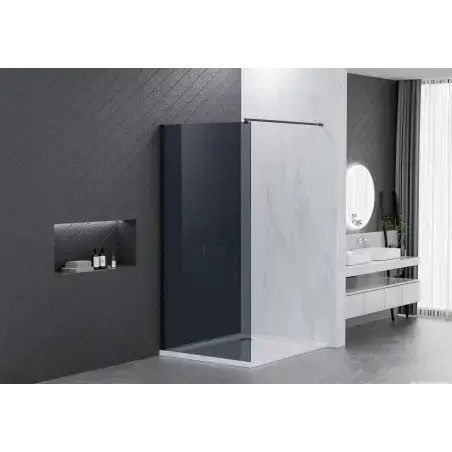 Nortiq brusevæg i røgfarvet glas, sorte profiler - 70 cm