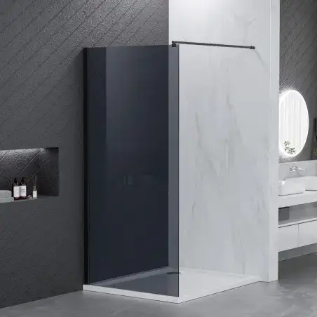 Nortiq brusevæg i røgfarvet glas, sorte profiler - 80 cm