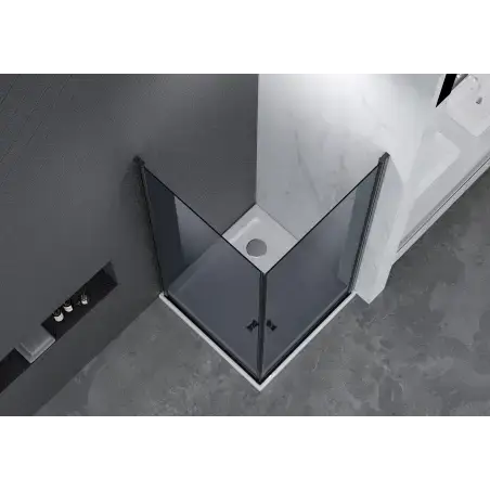 Nortiq brusehjørne med røgfarvet glas, sorte profiler - 90 x 90 cm