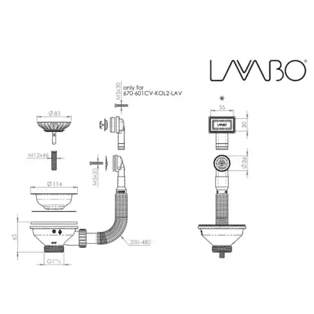 Lavabo universal afløbssæt med overløb, PVD messing/guld