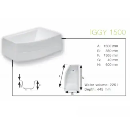 Danline Iggy hjørnespabad, kobber-pakke - 150 x 85 cm