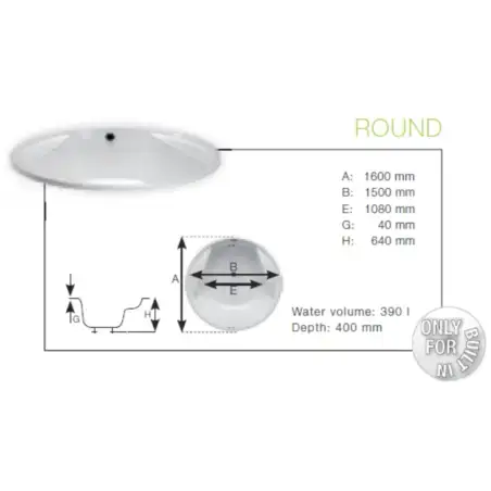 Danline Round spabad, guld-pakker, til indmuring - Ø160 cm