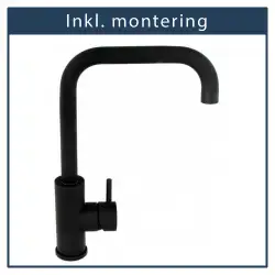 inkl. montering, Vivaldi blyfri køkkenarmatur - mat sort - U-tud
