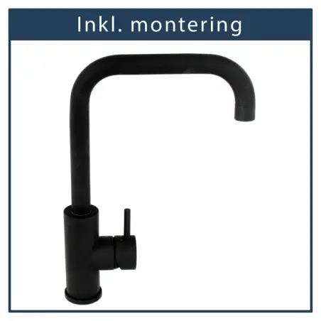 inkl. montering, Vivaldi blyfri køkkenarmatur - mat sort - U-tud