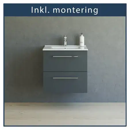 Inkl. montering, Danani Mido+ baderumsmøbel, 61 cm - Mat grå