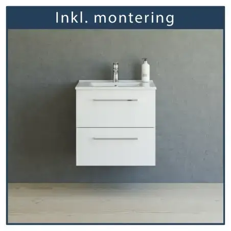 Inkl. montering, Danani Mido+ baderumsmøbel, 61 cm - Mat hvid
