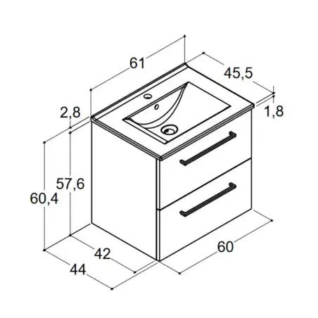 Inkl. montering, Danani Mido+ baderumsmøbel, 61 cm - Mat hvid