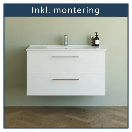 Inkl. montering, Danani Mido+ baderumsmøbel, 101 cm - Mat hvid