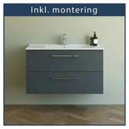 Inkl. montering, Danani Mido+ baderumsmøbel, 101 cm - Mat grå