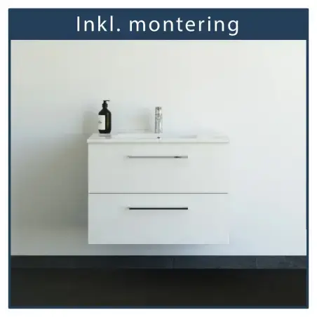 Inkl. montering, Danani Mido+ baderumsmøbel, 81 cm - hvid højglans