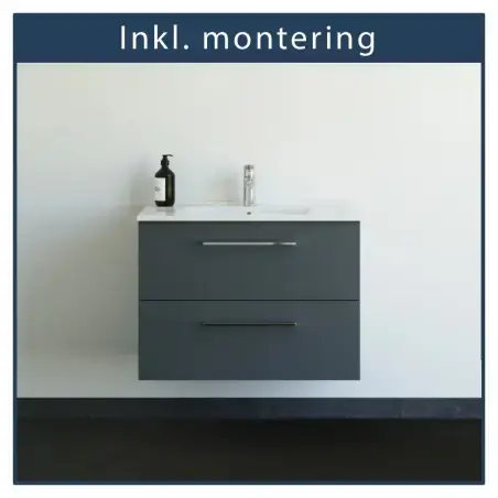 Inkl. montering, Danani Mido+ baderumsmøbel, 81 cm - Mat grå
