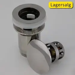 Push-up bundventil i poleret rustfrit stål - med si