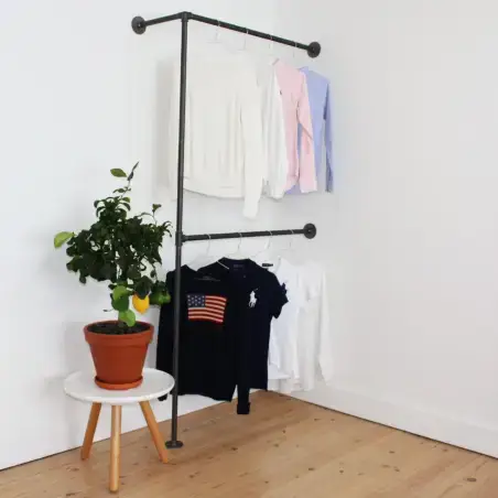 Simple Racks Soho, hjørne tøjstativ i sort gevindrør, 210 x 158 cm