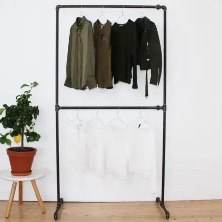 Simple Racks Tribeca, tøjstativ i sort gevindrør, 210 x 113 cm