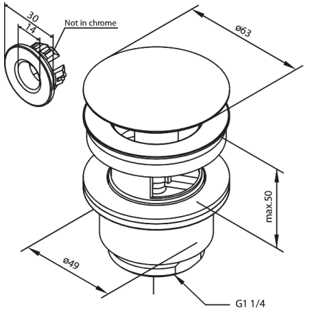 Damixa bundventil med overløb - Klik-funktion - Rustfrit stål