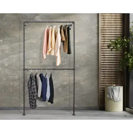 Simple Racks Harlem, væghængt tøjstativ i sort gevindrør, 210 x 120 cm