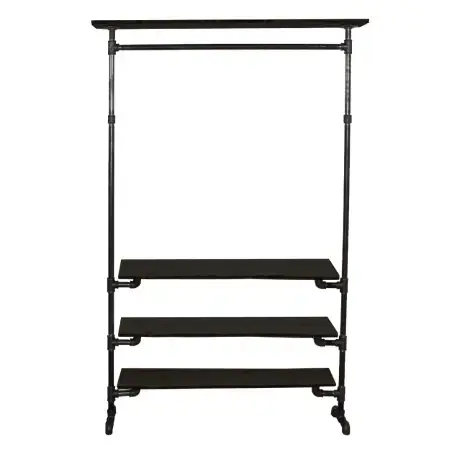 Simple Racks Copenhagen, tøjstativ m/4 hylder i sort gevindrør, 210 x 70 cm