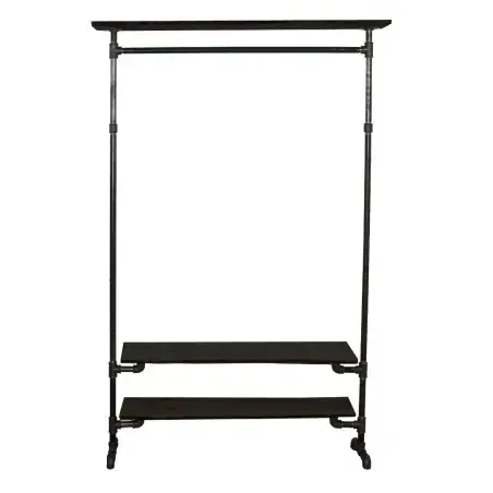 Simple Racks Copenhagen, tøjstativ m/3 hylder i sort gevindrør, 210 x 120 cm