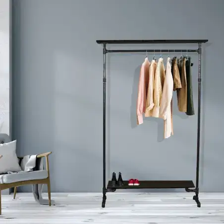 Simple Racks Copenhagen, tøjstativ m/2 hylder i sort gevindrør, 210 x 120 cm