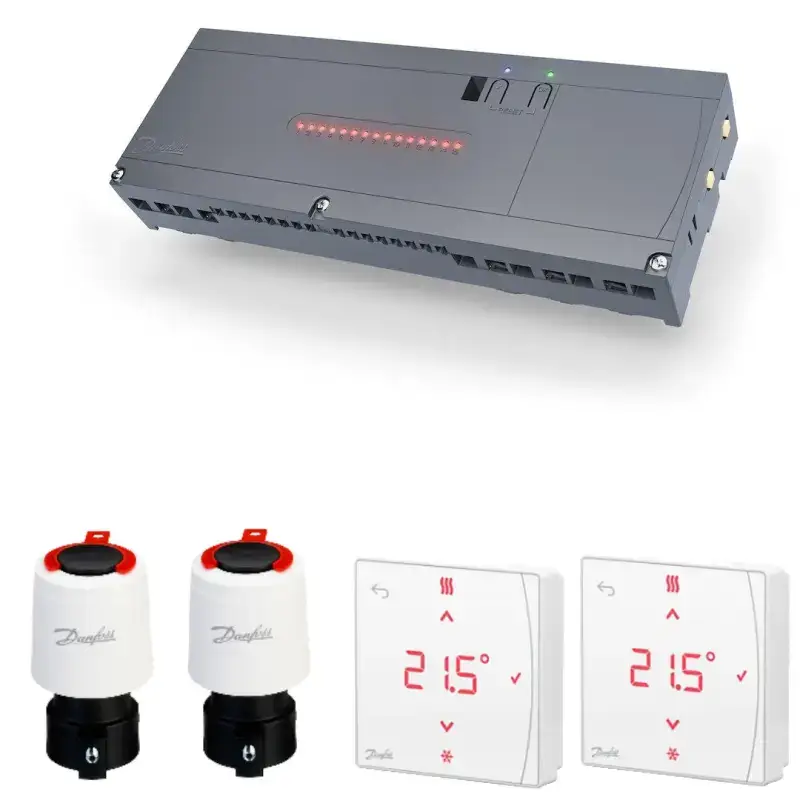 Danfoss Icon 2, 230V basic trådløs gulvvarmestyring - byt til nyt, 2 kredse Ingen IR sensor