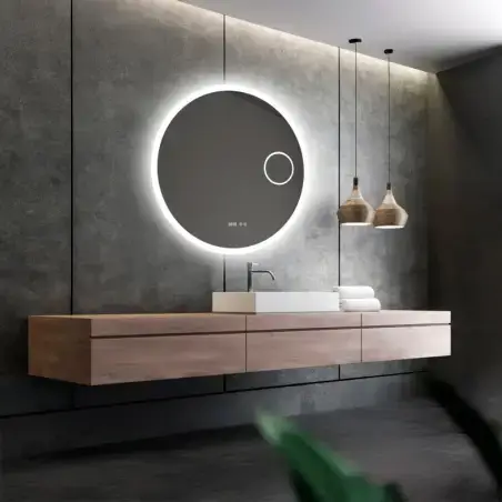 Nordic Bad Sandra 7 rundt LED-spejl, m/antidug, kosmetik og højtaler, Ø90 cm