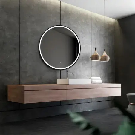 Nordic Bad Janni 2 LED-spejl, m/sort ramme, touch knap, Ø80 cm