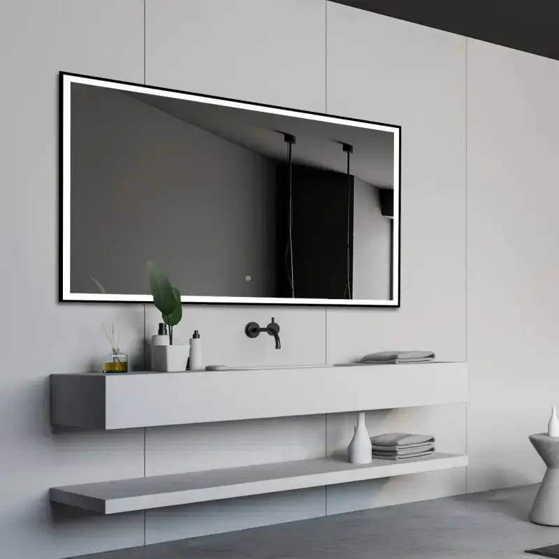 Nordic Bad Fie 2 LED-spejl, m/sort ramme, touch knap, 60 x 80 cm