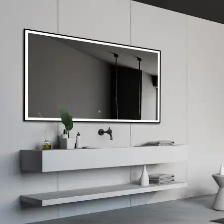 Nordic Bad Fie 2 LED-spejl, m/sort ramme, touch knap, 120 x 80 cm